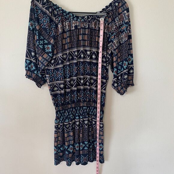Revolve Misa Los Angeles Poppy Off Shoulder Aztec Navy Midnight Desert Dress SM - Picture 10 of 11